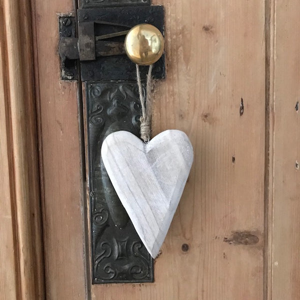 Decorative White Washed Wooden Heart