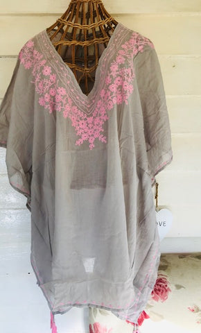 Fleurie Kaftan - Taupe & Pink